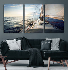 Sailboat Wall Art Canvas Print, Ocean Sunset Sailing Framed