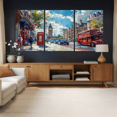 London City Street Wall Art Canvas Print, Big Ben & Red Bus