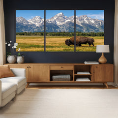 Bison in Mountain Landscape Wall Art Canvas Print – Western