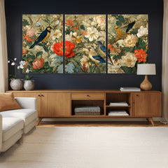 Vintage Birds and Flowers Wall Art Canvas Print, Botanical