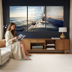 Sailboat Wall Art Canvas Print, Ocean Sunset Sailing Framed