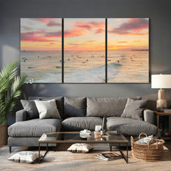 Sunset Beach Wall Art Canvas Print – Soft Coastal
