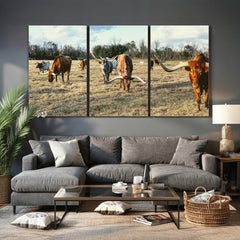 Texas Longhorn Wall Art Canvas Print, Western Ranch Cattle