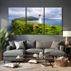 Coastal Lighthouse Wall Art Canvas Print, Cliffside Ocean