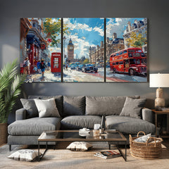 London City Street Wall Art Canvas Print, Big Ben & Red Bus