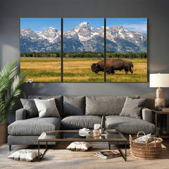 Bison in Mountain Landscape Wall Art Canvas Print – Western