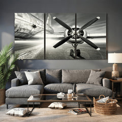 Vintage Airplane Wall Art Canvas Print, Black and White