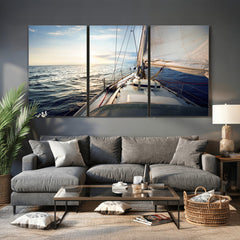 Sailboat Wall Art Canvas Print, Ocean Sunset Sailing Framed