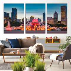 Chicago Wall Art Canvas Print - Chicago City Downtown Night