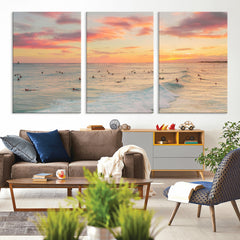 Sunset Beach Wall Art Canvas Print – Soft Coastal