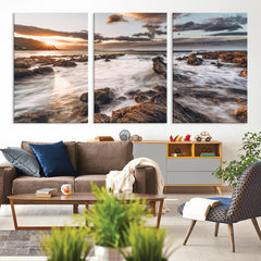 Rocky Coast Ocean Sunset Wall Art Canvas Print, Dramatic