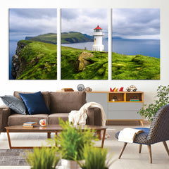 Coastal Lighthouse Wall Art Canvas Print, Cliffside Ocean