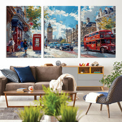 London City Street Wall Art Canvas Print, Big Ben & Red Bus