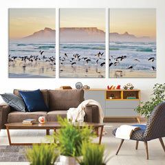Seagulls Over Ocean Wall Art Canvas Print – Coastal Beach
