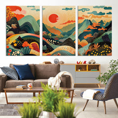 Yayoi Kusama Boho Mountain Landscape Large Wall Art,