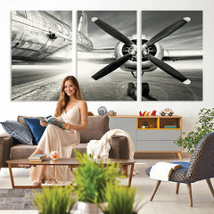 Vintage Airplane Wall Art Canvas Print, Black and White
