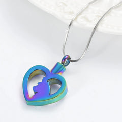 Unicorn Heart Cremation Urn Necklace with Rhinestones