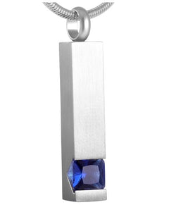 Silver Square Column With Rhinestone Cremation Urn Necklace