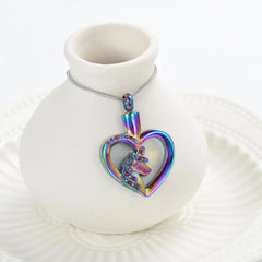 Unicorn Heart Cremation Urn Necklace with Rhinestones