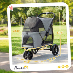3 Wheel Pet Stroller with Easy One-Click Quick Fold, Mesh Window, Washable Cushion, for Medium Dogs
