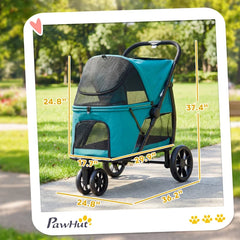 3 Wheel Pet Stroller with Easy One-Click Quick Fold, Mesh Window, Washable Cushion, for Medium Dogs