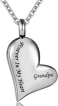 Heart Shaped Cremation Urn Necklace Engraved With "Forever In My Heart"