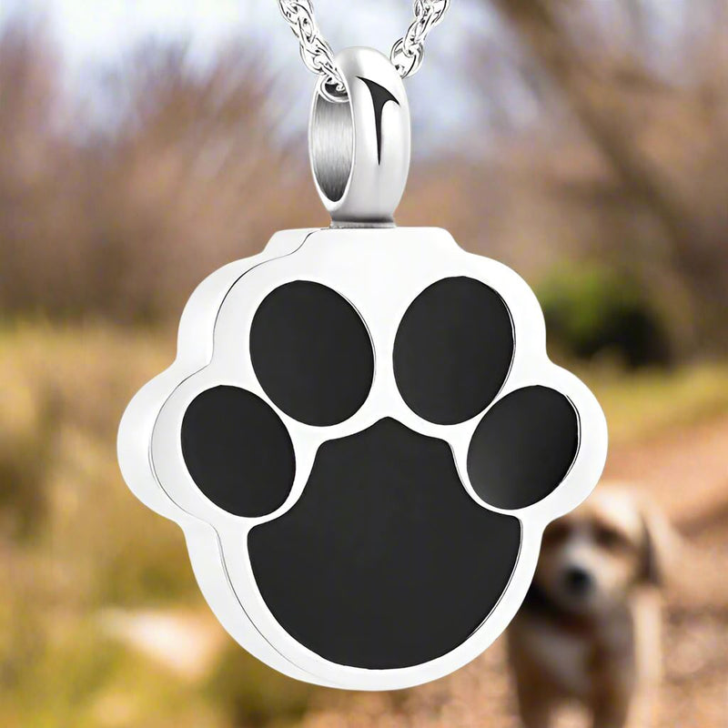 Silver Pet Paw Print Cremation Necklace