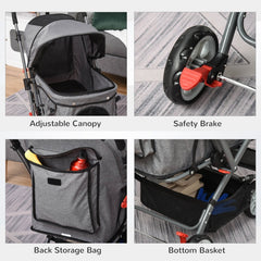 Pet Foldable Travel Carriage Stroller with Reversible Handle