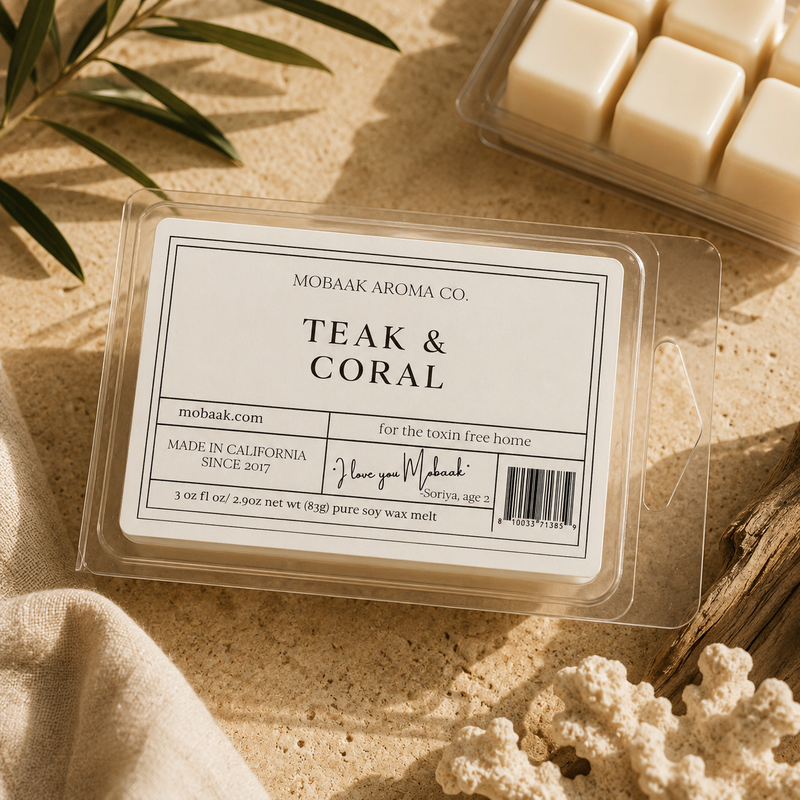 Teak & Coral Wickless Tart