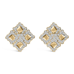 18K Yellow Gold Diamond 5 1/5 Cttw Geometric Cluster Stud Earrings
