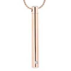 Silver Minimalist Cremation Urn Necklace With Rhinestone Gem
