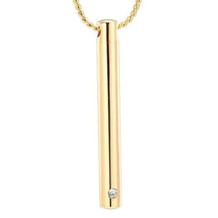 Silver Minimalist Cremation Urn Necklace With Rhinestone Gem