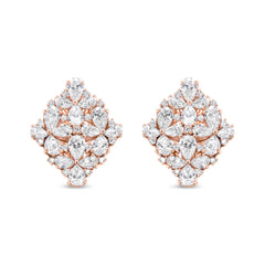 18K Rose Gold 8 1/3 Cttw Pear and Round Diamond Floral Cluster Omega Earrings (F-G Color, VS1-VS2 Clarity)