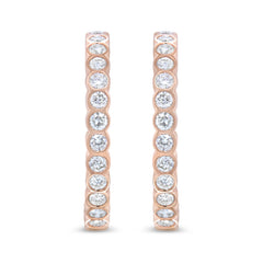 18K Rose Gold 1 Cttw Round Bezel-Set Diamond Hoop Earrings (F-G Color, VS1-VS2 Clarity)