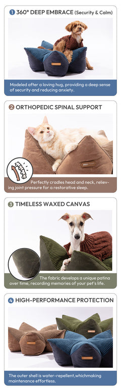 OULU X PEHOM - CUDDLE PET PILLOW BED- Navy Blue / Olive Green / Canyon Brown