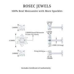 Moissanite Flower Triple Earrings Set for Cartilage Piercing