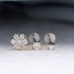 Moissanite Flower Triple Earrings Set for Cartilage Piercing