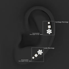 Moissanite Flower Triple Earrings Set for Cartilage Piercing