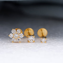 Moissanite Flower Triple Earrings Set for Cartilage Piercing