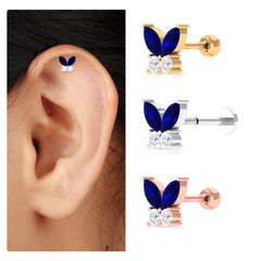 Marquise Blue Sapphire Butterfly Helix Earring with Moissanite