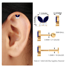 Marquise Blue Sapphire Butterfly Helix Earring with Moissanite
