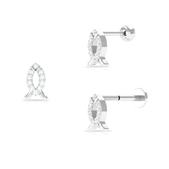 Unique Diamond Gold Fish Earring for Tragus Piercing