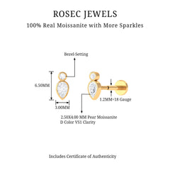 Pear and Round Moissanite Dainty Tragus Earring