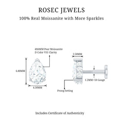 Certified Moissanite Teardrop Helix Earring for Women