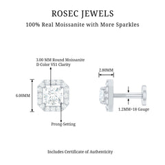 Certified Moissanite Halo Earring for Helix Piercing
