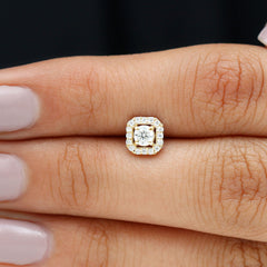 Certified Moissanite Halo Earring for Helix Piercing
