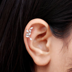 Certified Moissanite Leaf Climber Earring for Helix Piercing