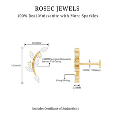 Certified Moissanite Leaf Climber Earring for Helix Piercing