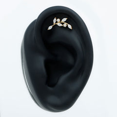 Certified Moissanite Leaf Climber Earring for Helix Piercing