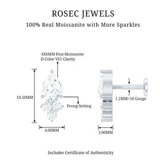 Pear and Round Moissanite Cluster Cartilage Earring